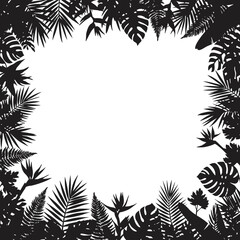 Tropical leaves border template square black silhouette exotic botanical design element silhouette flat design vector illustration white background © rabbivay