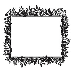Elegant floral frame design with detailed leaf embellishments for creative projects silhouette flat design vector illustration white background