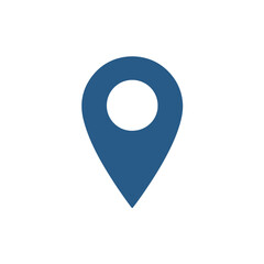 Solid dark blue map pointer or location pin icon, symbolizing GPS navigation, address, destination, travel, and geotagging in a simple vector design.