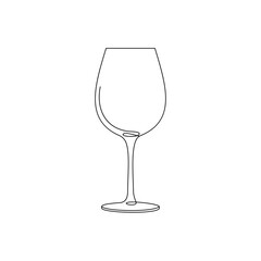 Elegant single continuous line art drawing of an empty wine glass on a stem, symbolizing celebration, luxury, beverage, and minimalist fine dining design.