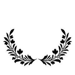 Elegant black floral wreath emblem delicate botanical flourish decorative element silhouette flat design vector illustration white background