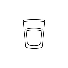 Simple outline icon of a drinking glass filled with a liquid, symbolizing water, hydration, beverages, health, and refreshment in a minimalist vector design.