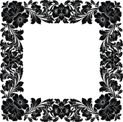 Intricate black floral square border design elegant decorative element for frames and layouts silhouette flat design vector illustration white background