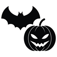 pumpkin bat silhouette vector illustration