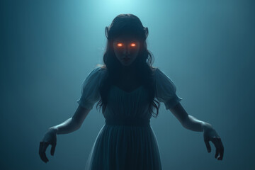 Halloween background with scary woman.	