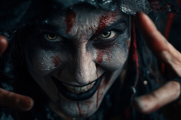 Halloween background with vampire woman.	