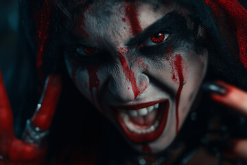 Halloween background with vampire woman.  