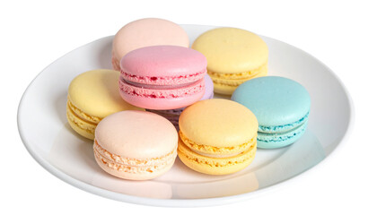 Obraz premium Assorted colorful macarons isolated on transparent background
