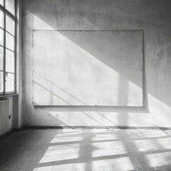 Bright Sunlit Classroom with Whiteboard and Shadows in a Minimalist Space