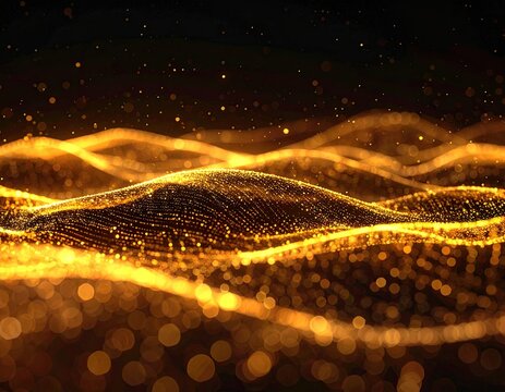 Golden, undulating waves of light against dark backdrop