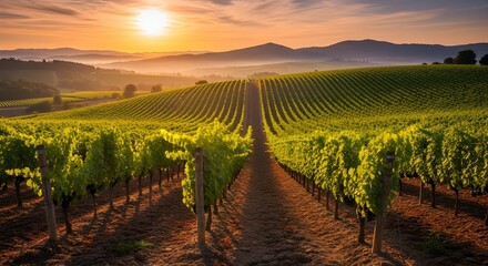 Fototapeta premium vineyard at sunset