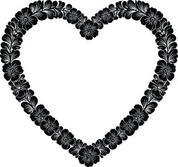 Intricate floral heart frame elegant decorative design black and white motif for romantic themes silhouette flat design vector illustration white background