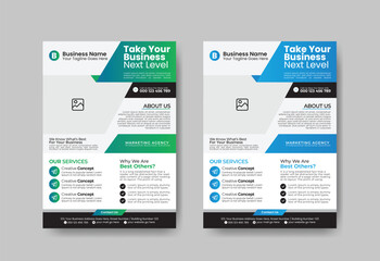 Corporate and Business flyer templates with green and blue colors