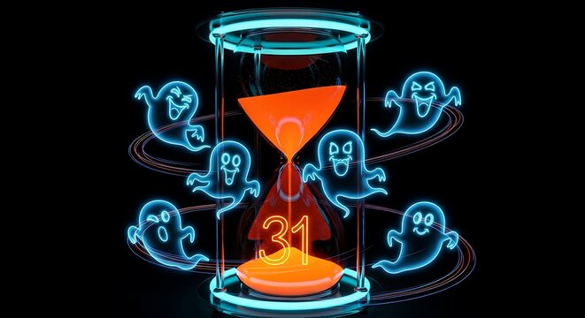 Halloween countdown hourglass with ghosts spooky october time