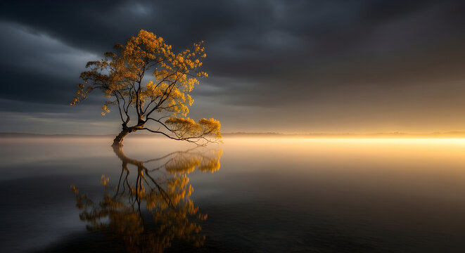 sunset over the lake