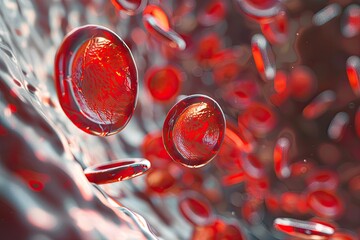 Photorealistic microscopic view of red blood cells with a single white cell