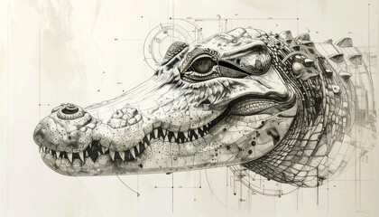 Engineering drawing of a crocodile