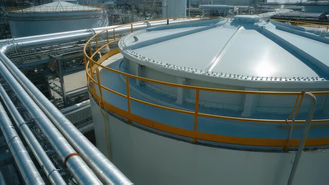 Medium shot capturing the top section of an underground petroleum storage tank installation with a clear focus on the access hatch while nearby pipes and ground are blurred