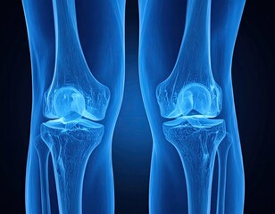 Knees anatomy x-ray showing bone structure, blue tint
