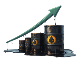 ncreasing oil price - growing arrow up and oli barrels isolated on white. 3d render