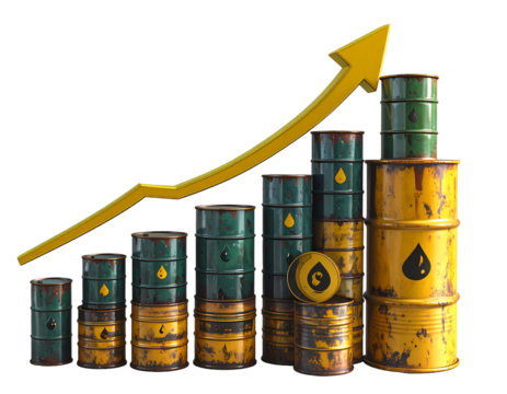ncreasing oil price - growing arrow up and oli barrels isolated on white. 3d render - Powered by Adobe