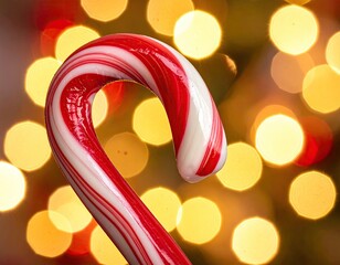 Striped candy cane against bokeh lights
