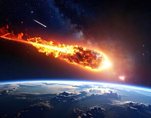 Fiery meteor hurtles toward blue earth