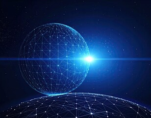 Networked globes floating with bright light effect