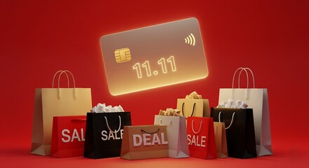 Eleven eleven sale shopping bags and credit card promotion