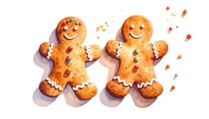 Obraz premium Holiday gingerbread cookie pair isolated on transparent background