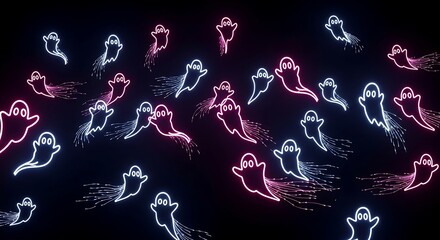 Halloween neon ghosts spooky october night party background