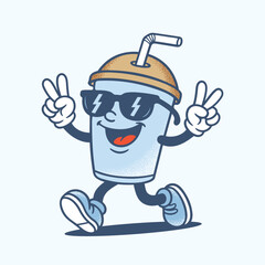 Cool Drink Cup Mascot Vector Illustration – Funny Cartoon Beverage Character Design