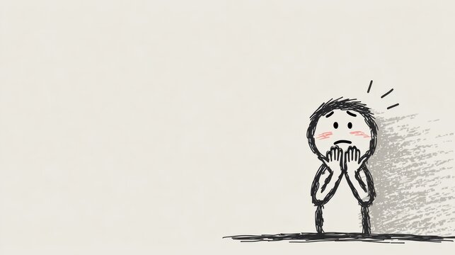 An anxious stick figure paces nervously, biting its nails with wide eyes, perfectly capturing the tension and restlessness of worry before an uncertain event.
