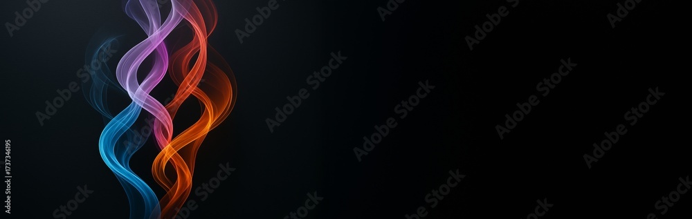 Wall mural abstract colorful light waves on dark gradient background with empty copy space for text or design e