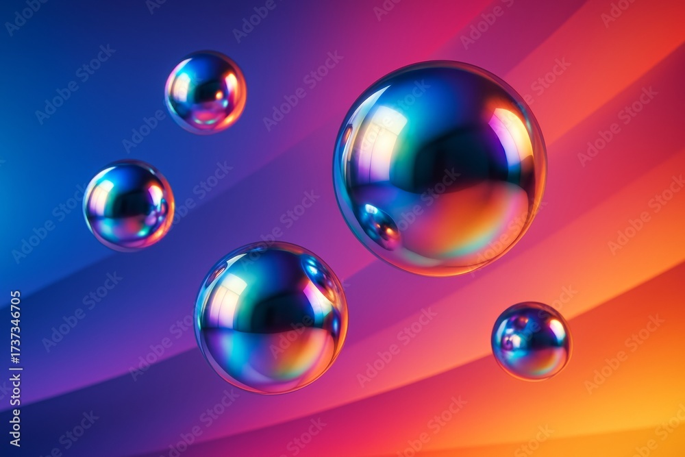Wall mural colorful abstract spheres floating on a gradient light background with creative glossy reflections a