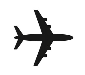 Obraz premium A black airplane icon with wings and tail viewed from above on a transparent background.
