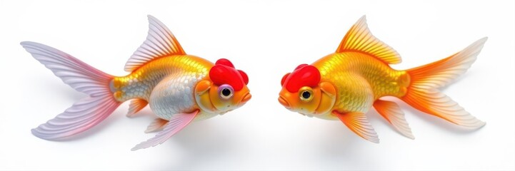 Fototapeta premium Two goldfish, vibrant orange and purple, on white , illustration, elegant, art print