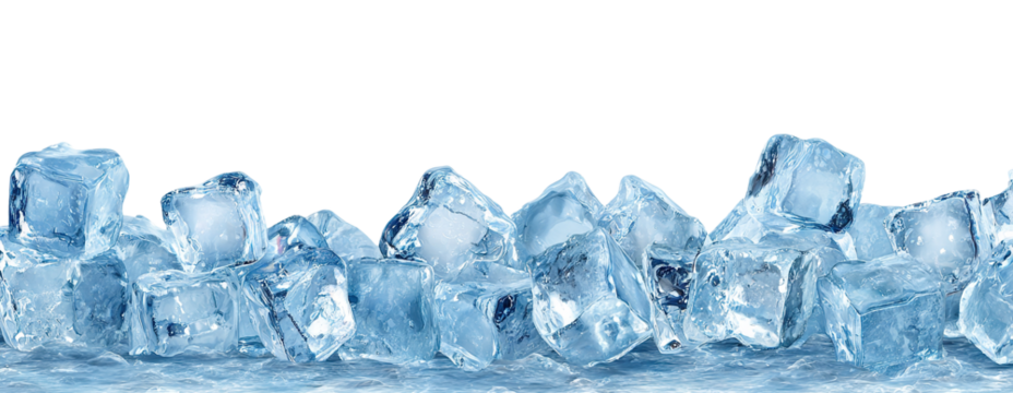 Ice cubes forming bottom border, isolated on transparent cutout background - Powered by Adobe