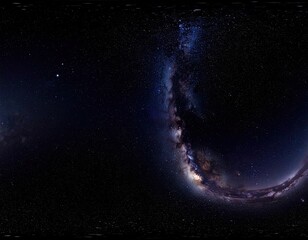 Panoramic view. Dark space, vibrant Milky Way galaxy arch