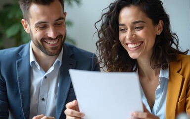 Two Colleagues Collaborating on a Project During an Office Training Session. High quality