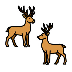 Pair Of Standing Deer Facing Rightward