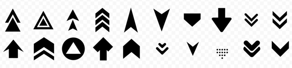 Arrow Vector Icons Set. Directional Arrow Symbols, Curved, Straight, Right Angle, Upward, Left, Circular, Navigation, Pointer, Road Sign, Interface, Isolated on Transparent