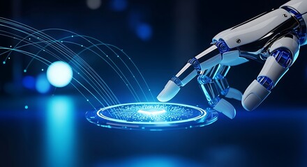 Robot Hand Interacting with a Digital Chip and Data Flow