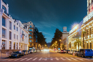 Batumi, Adjara, Georgia - September 8, 2017: Evening View Of Nikoloz Baratashvili Street