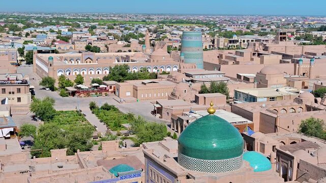Stunning view of historic monuments in the historic center of Khiva, Uzbekistan