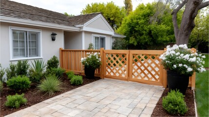 Residential house exterior showcasing new landscaping and picket fence