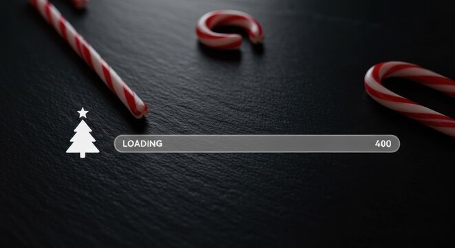 Christmas candy canes on dark slate with loading bar - Powered by Adobe