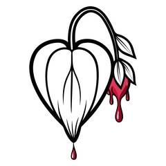 bleeding heart flower line art on white background