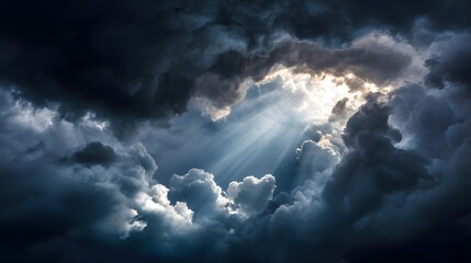 Obraz premium Dramatic sky clouds storm weather background nature dark cloudscape light rays sunlight heaven hope god 100