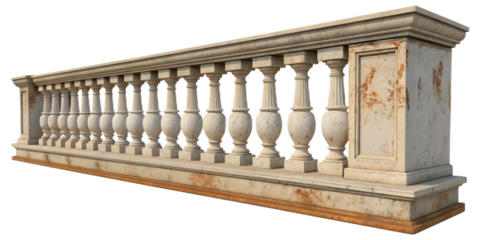 Stone balustrade with ornate pillars and weathered texture railing architectural element